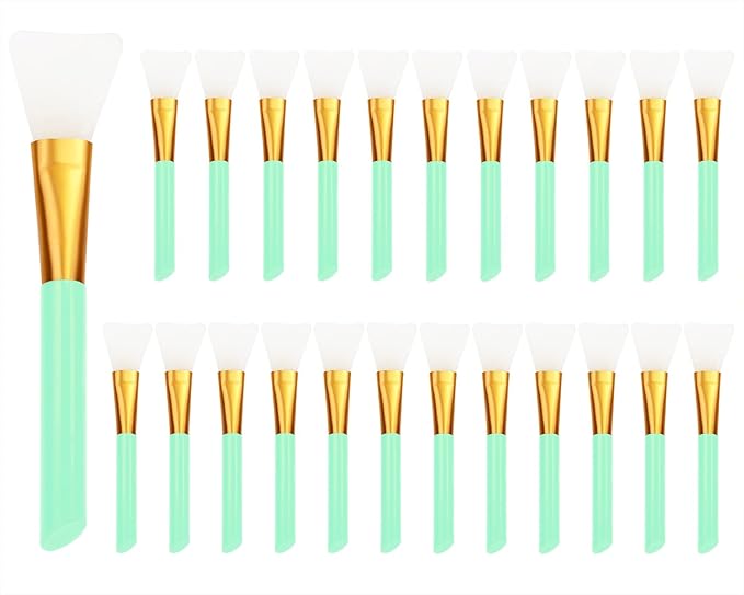 Mini Skater 24Pcs Soft Silicone Face Mask Brushes for Facial Mud Clay Charcoal Mixed Masks Hairless Moisturizers Body Lotion & Butter Applicator Skincare Beauty Tools (Green)