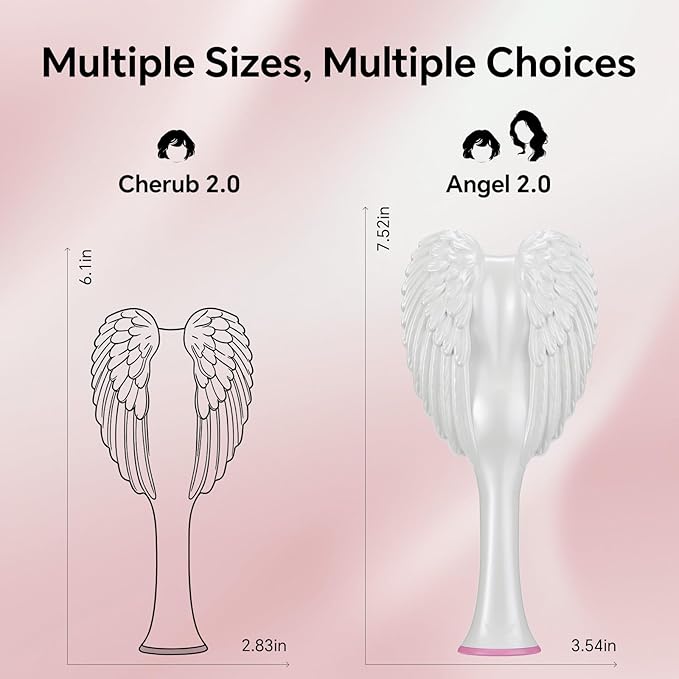 Detangling Hair Brush - Anti Static Angel Wing Hair Brush with Soft & Flexible Bristle for Straight & Wavy Hair - Tangle Angel Hair Detangler Brushes for Blow Drying & Shower - Gloss White & Pink