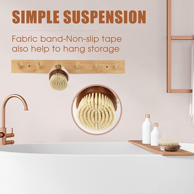 SAMEBUTECOBody Brush Solid Acacia Wood Boar Bristles Bath Brush for Skin Exfoliation,Lymphatic Drainage Improvement Oval Shape Dry Brush Comfort to Hold Works
