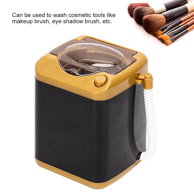 Mini Washing Machine, Electric Mini Quick Dry Cleaning Washer Cosmetic Tool Cleansing Machine for Home (Gold)