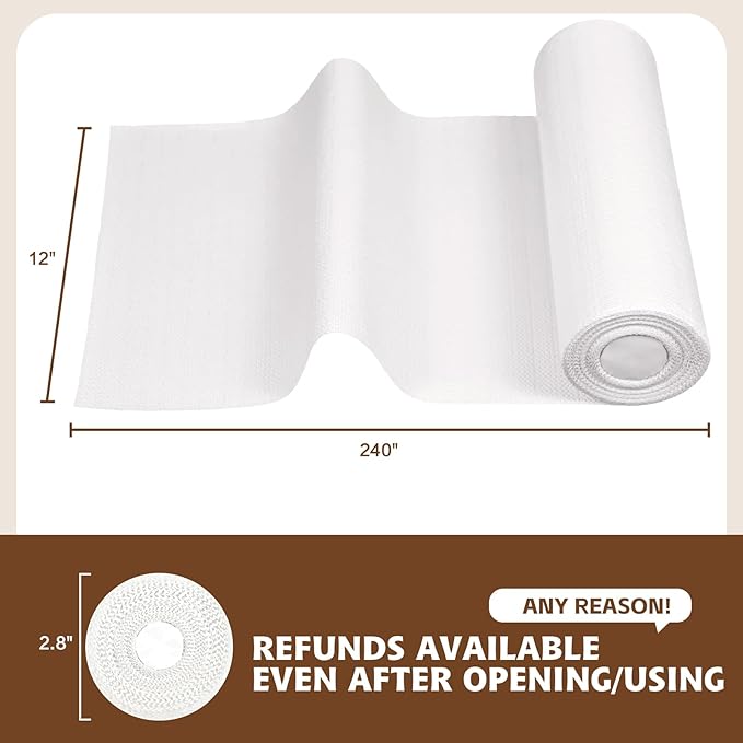 Shelf Liners for Kitchen Cabinets Non Adhesive Drawer Liner 23.6in x 20FT Pure White Thickened Shelf Liner Strong Non-Slip Easy to Clean for Tool Box Refrigerator with Knife and Tape Measure