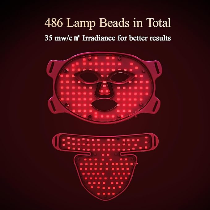 MEGELIN Led Red Light Therapy Face & Neck Mask, 7 Colors Led Light Therapy Facial Mask, Infrared Red Light Therapy Mask, Infrared Light Skin Rejuvenation(White)