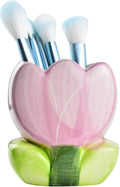 Ceramic Tulip Cosmetic Storage Box, Desktop Organizers Make Up Brush Storage Stand Desktop Storage Box for Brush,Pencil,Art Supplies, Painting Brush (Light Purple)