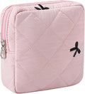 Small Quilted Cosmetic Pouch for Purse, Mini Cotton Makeup Bag with Compartments, Cute Zipper Lipstick Holder for Women (04Pink Black Bow)