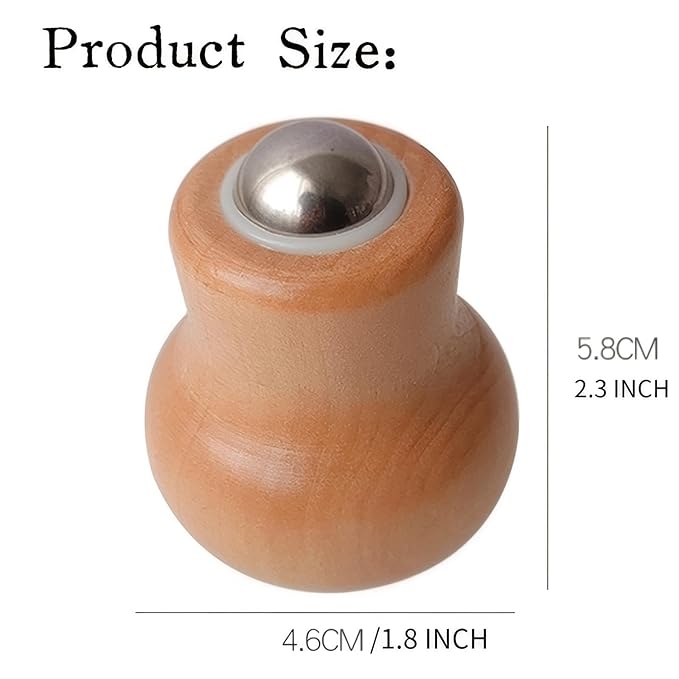 Stainless Steel Facial Massage Roller with Beech Wood Handle, 360-Degree Rotating Ice Ball for Face and Eye Care, 1 Pack