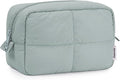 Narwey Makeup Bag Travel Toiletry Bag for Women Girls, Puffy Cute Cosmetic Bag Organizer Make up Bag with Compartments (Sage Green)