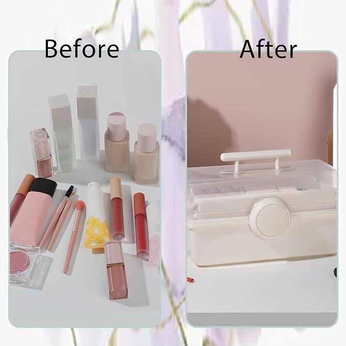 Makeup Storage, Pink Tackle box for Women with Handle. Cosmetic Storage Box Organizer, Portable 3 Layers Makeup Case for Home