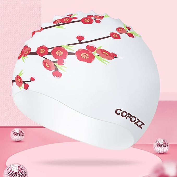 COPOZZ Women‘s Swim Cap for All Hair - Large, Comfortable Silicone Swimming Cap, Waterproof Design for Long, Short, Thick & Curly Hair | Secure & Comfortable Fit