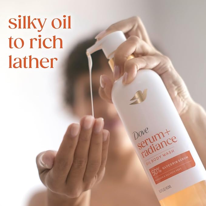 Dove Serum+ Shower Oil Body Wash with Jojoba & Monoi Flower Oils, Radiance Hydrating Cleanser, 15.3 fl oz