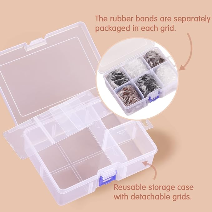 Funtopia Mini Hair Ties, 2500Pcs Soft Hair Rubber Bands and Elastics for Girls Women with Organizer Box (Black, Clear, Brown, Dark Brown)