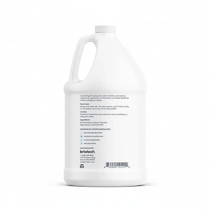 BRIOTECH Topical Skin Spray, Hypochlorous Acid for Sensitive Skin, HOCl Facial Mist, Full Body Support Against Irritation, Calm Redness, Soothe Foot & Scalp, 1 Gallon Refill (4 Pack)