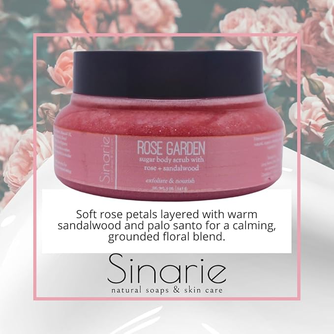 Exfoliating Sugar Scrub for Body – Hydrating Moisturizing Body Polish with Natural Oils – Gentle Spa Skincare for Smooth, Glowing Skin (5 oz., Rose Garden (Rose, Palo Santo & Sandalwood))