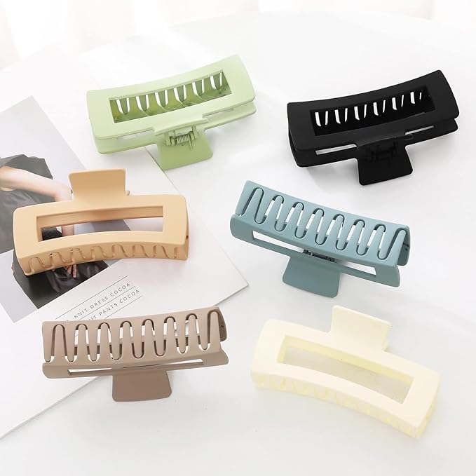 4 PCS 5 Inch Extra Large Claw Clips for Women, Large Jumbo Claw clips for Thick Long Curly Hair, Oversized Matte Non-slip Rectangle, Durable Strong Hold Hair Clip, Non-slip Square Jaw Clips