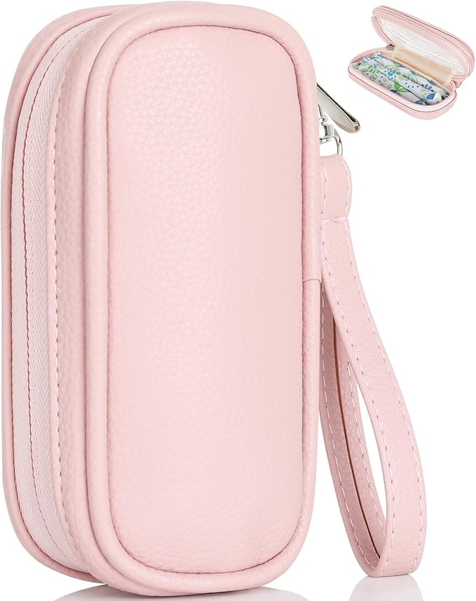 Tampon Holder for Purse, Portable Period Bag with Handle,Travel Pads Tampons Pouch, Pu Leather Small Tampon Organizer Case for Feminine Products, Waterproof Period Bags for Women