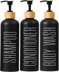 HOMCDALY 16oz 3-Pack Refillable Black Bathroom Shower Set - Empty Bottles with Pump for Shampoo, Conditioner, or Body Wash