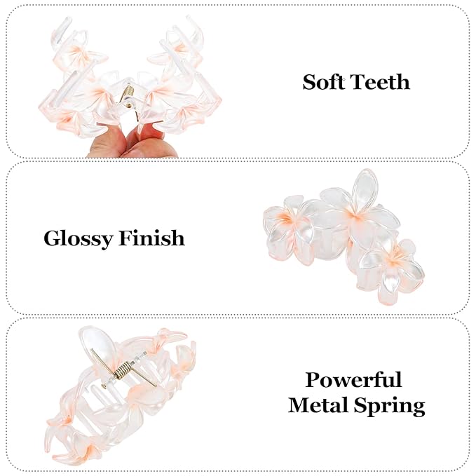 4PCS Glitter Flower Hair Claw Clips - Non-Slip Thick/Thin Hair Claws, Strong Hold Hair Accessories for Women and Girls