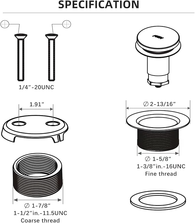 Matte Black Bath Tub Drain and Overflow Kit, Universal All Metal Tip-Toe Bathtub Drain Replacement Kit with Fine/Coarse Thread