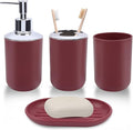 4 Piece Bathroom Accessories Set, Plastic Bathroom Accessory Set, Toothbrush Holder, Toothbrush Cup, Soap Dispenser, Soap Dish, Red