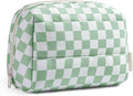 BAGSMART Makeup Bag, Wide Opening Cosmetic Bag Compact & Spacious, Water-Resistant Travel Organizer Pouches for Women (Green checkered)