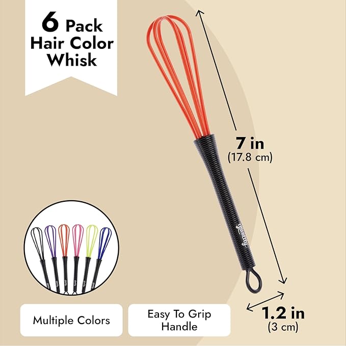 Glamlily Silicone Mini Hair Color Whisk Set - Precision Hair Dye Mixing Whisk - Multi-Use Salon & Kitchen Mixers - Vibrant Color Tools for Salon Organization - 6 Count, 7 x 1.2 in