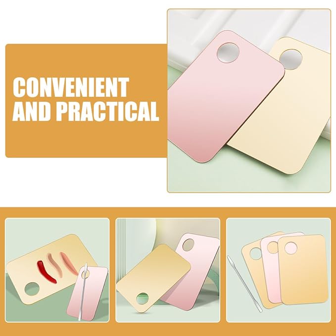Healifty Makeup Mixing Palette Set 3pcs with Spatulas, Cosmetic Blending Plates for Foundation and Nail Art, Portable Acrylic and Metal Mixing Trays for Professional and Personal Use