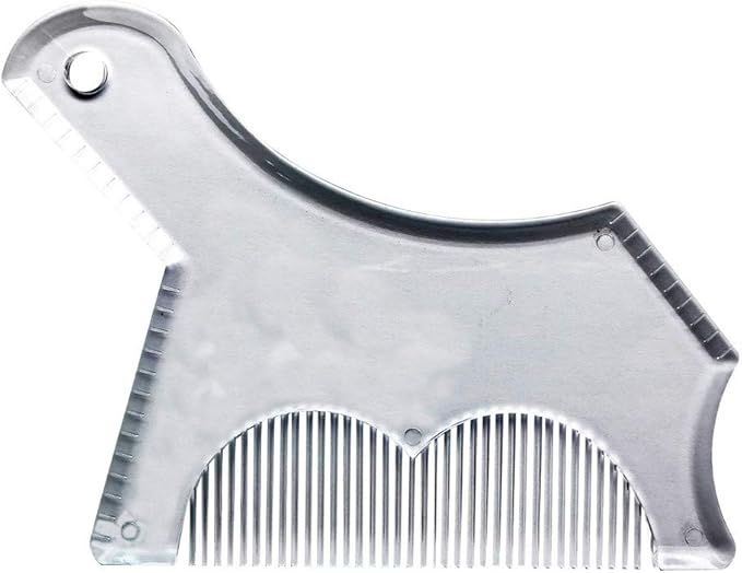 Beard Shaping Tool with Inbuilt Comb and Transparent Template Works with Electric Trimmers for Perfect Lineup Edging Jaw Cheek Neck Line Symmetric Curve Step Cut Styling Guide (Transparent)