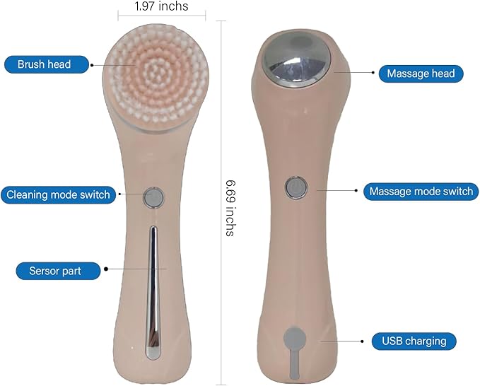Facial Cleansing Brush, 2 in 1 Ｗaterproof IPx7 Facial Spin Scrubber Set with 4 Brush Heads, Rechargeable Exfoliating Face Brush Deep Cleansing, Gently Exfoliate and Remove Blackhead Pink