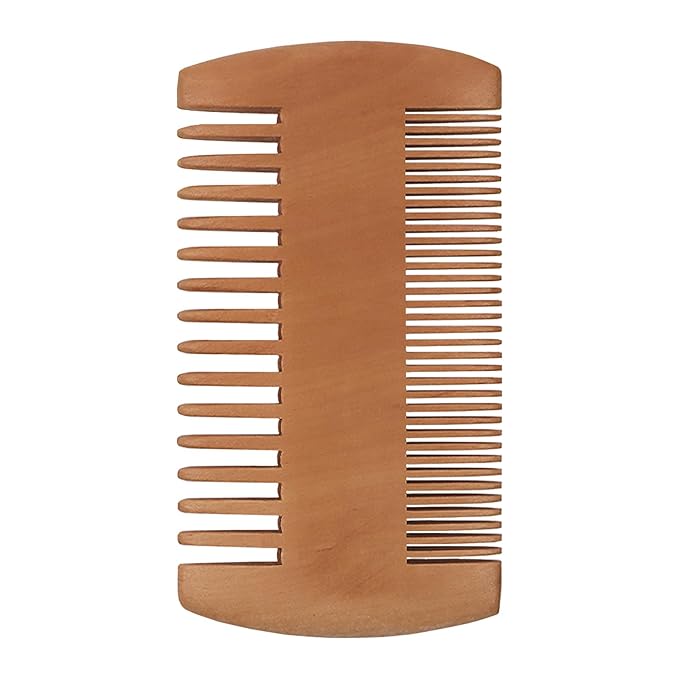 Pearwood Beard Comb, Wooden Beard Comb for Men with Leather Case, Dual-Sided Teeth for Beard Grooming