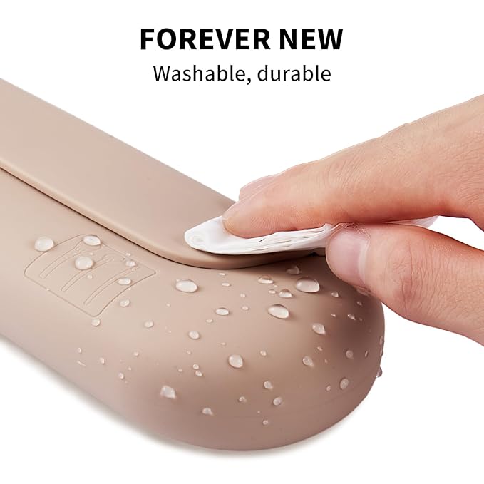 2 IN 1 Silicone Makeup Brush Holder with Beauty Make Up Sponge Holder Case：Soft Portable Cosmetic Face Brushes Holder with Upgrade Anti-Fall Out Magnetic Closure - Walnut