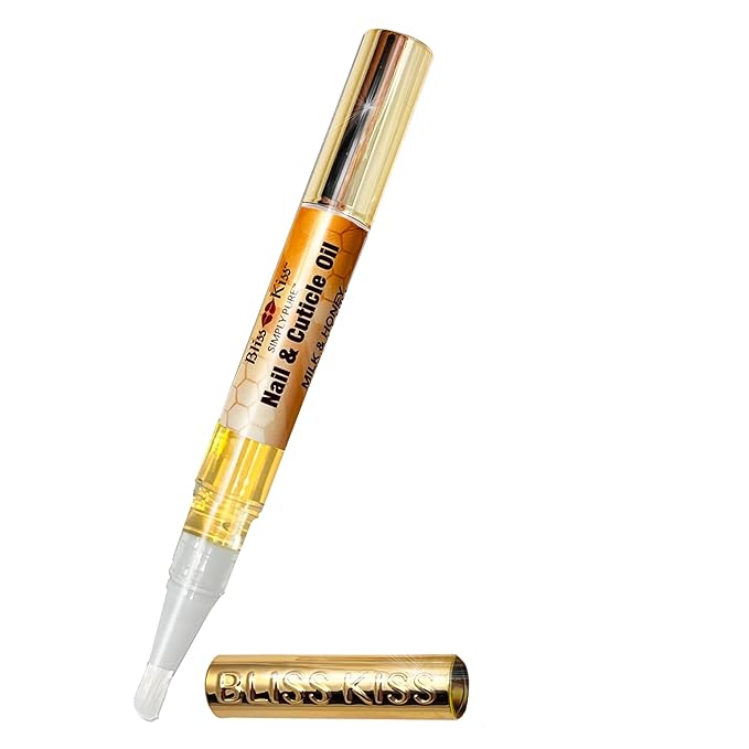 Bliss Kiss | 1 Milk & Honey | Nail Oil Cuticle Pen w/Vitamin E & Jojoba⏤Nail Strengthener Nail Growth Serum for Brittle Peeling Breaking Thin Nails