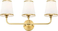 3-Light Bathroom Light Fixtures, Brushed Gold Vanity Lights Over Mirror with White Fabric Shade, Modern Sconces Wall Lighting for Hallway Bedroom, VL837-BG-X-3