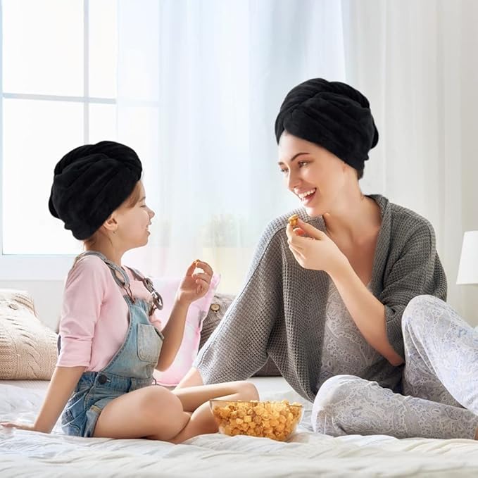 SINLAND Microfiber Hair Drying Cap Hair Towel Turban Twist for Women Fast Drying Towels Head Turban Absorbent Soft Lightweight 3 Pack Black