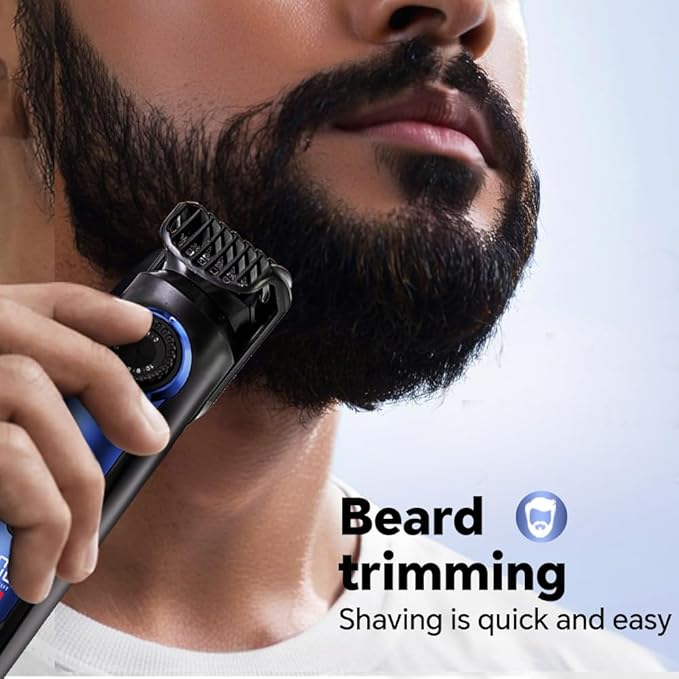 Electric Beard Trimmer for Men Professional Adjustable Length and Hair Clipper, Men's Beard Mustache Trimming and Body Hair Trimmer, Cordless Digital Display and Rechargeable USB Type-c Charger (Blue)