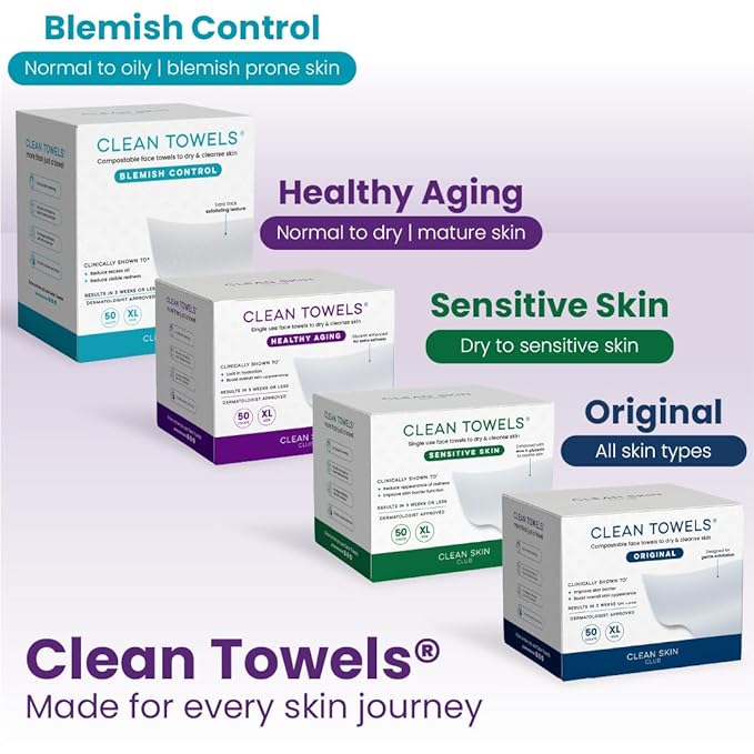 CLEAN SKIN CLUB Healthy Aging Clean Towels® XL, Smooths Fine Lines Wrinkles & Texture, Disposable Face Dry Wipes, XL - 2 Pack (50 count)
