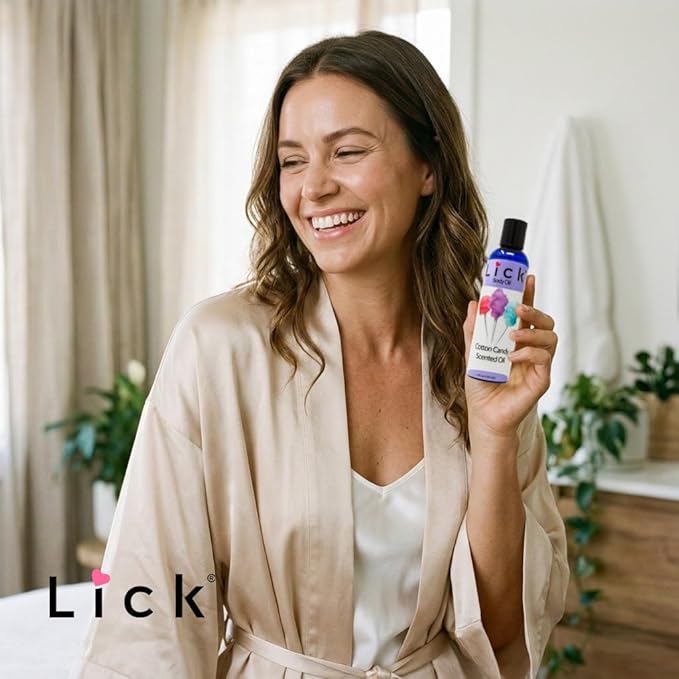 LICK Cotton Candy Dessert-Inspired Scented Body Oil – Fast-Absorbing Daily Hydration with Almond Oil & Vitamin E – 4 oz