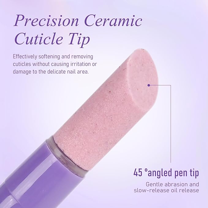 4-in-1 Cuticle Pusher Pen, Cuticle Oil Pen with Ceramic Tip and Micro-Dosin Oil, Repair Nourish Nails Cuticle Remover Nail Care Pen for Hangnails Dry & Damaged Nails(2pcs)