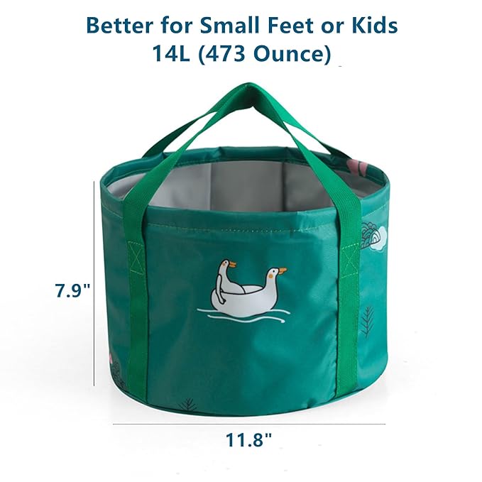 14L Collapsible Foot Soak Basin Tub Bag for Soaking Feet, Portable Pedicure Foot Spa Bath Foldable Feet Soaker Bucket for Travel Camping, SpringGreen