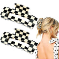 2 PCS Checkered Hair Claw Clips Square Checker Barrettes Cute Non Slip Hair Jaw Clips Strong Hold Rectangle Hair Claw Multicolored Plaid Vintage Check