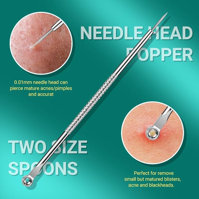 TsMADDTs Pimple Popper Tool Kit, 6 pcs Blackhead Remover Tools for Face and Nose, Ingrown Hair Removal Kit with Pimple Extractor, Pore Extractor, Tweezer, Razor