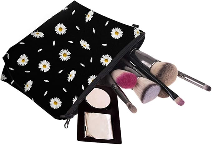 Deanfun Cosmetic Bag for Women, Durable Polyester Makeup Bag Organizer Travel Waterproof Roomy Accessories Daisy Purse Bag Gifts(52366)