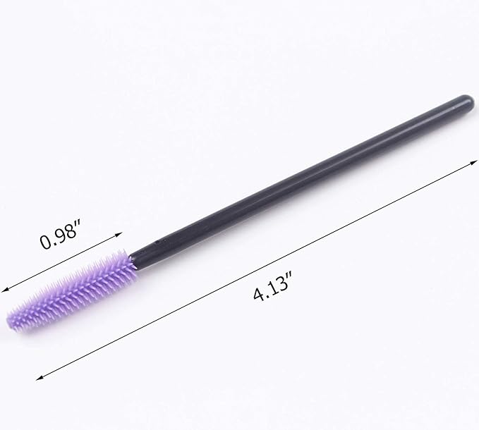 BIHRTC Pack of 100 One-Off Disposable Silicone Eyelash Mascara Brushes Wands Applicator Eyebrow Brush Makeup Tool Kit Set (Tower Shape - Black+Purple)