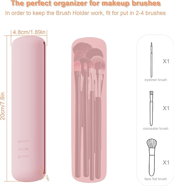 FERYES Travel Makeup Brush Holder, Magnetic Anti-fall Out Silicon Portable Cosmetic Face Brushes Holder, Soft and Sleek Makeup Tools Organizer for Travel-Pink