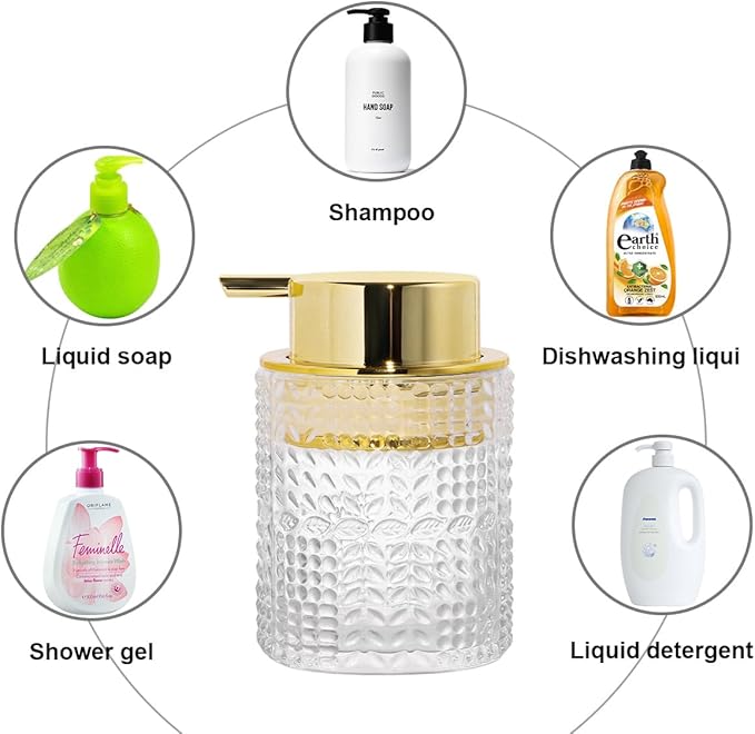 Glass Foaming Soap Dispenser,Foam Dispenser Bottle with Large Pump,Wide-Mouthed and Easy to Press,Refillable Hand Soap Dispenser for Bathroom Countertop and Kitchen Decor (1, Clear)