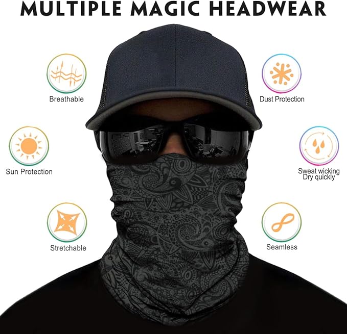 Venswell Neck Gaiter Face Mask Men Women,Seamless Bandana Rave Face Cover Scarf Mask,Balaclava,Headband, Head Wrap,Headwear