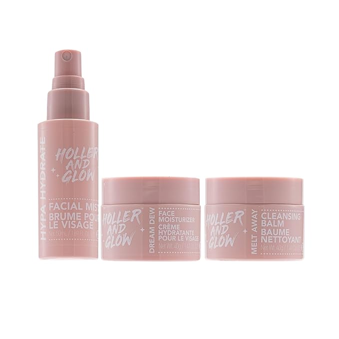 Holler And Glow Rest And Reset Cleansing Balm, Facial Mist And Moisturizer Set, Hydrating Face Spray, Cleanser & Makeup Remover, Nourishing, Stocking Stuffer For Teen Girls, 3 Piece Easter Gift