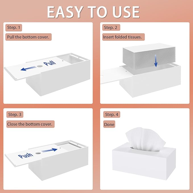 SILUT Tissue Box Cover Rectangle, Tissue Box Holder Decorative, Acrylic Tissue Box Cover, Tissue Holder for Bathroom, Home, Restaurant, Kitchen - Matte White