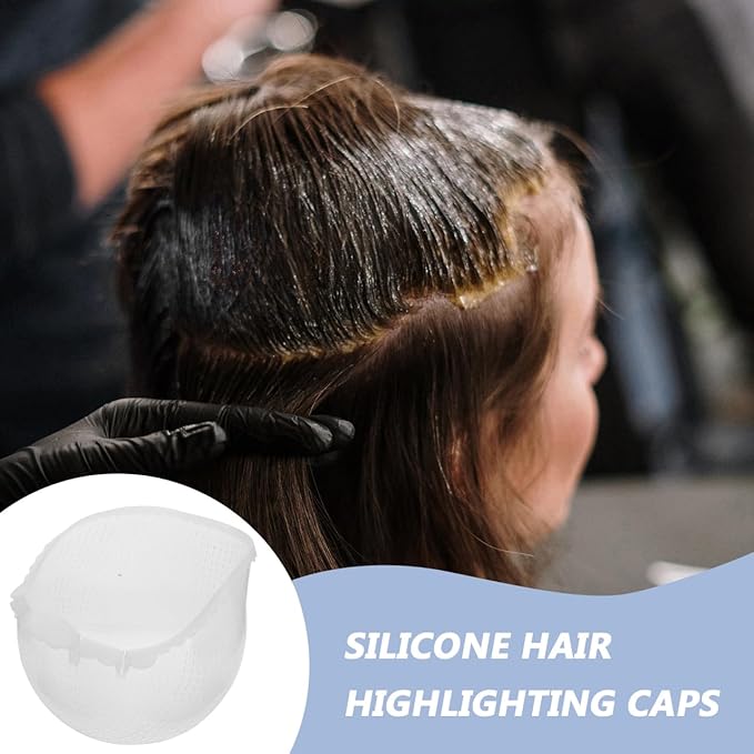 Reusable Silicone Highlight Cap with Hook Hair Dye Cap with Holes for Even Hair Coloring at Home and Salon Use