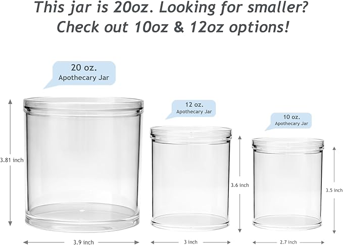 SheeChung 2-Pack Large 20oz Stackable Apothecary Jars - Clear Qtip Holder Dispenser with Storage Lids - Jumbo Size Bathroom Essentials Organizer for Cotton Balls, Pads, Bath Salts