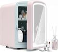4L Mini Skincare Fridge with Dimmable LED Mirror, Portable Beauty Refrigerator for Makeup, Cosmetic, Personal Small Refrigerator with Cooler and Warmer for Bedroom, Office and Car(Pink)