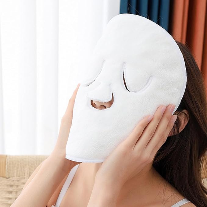 mollensiuer 4 Pieces Face Steaming Towel 3 Holes Reusable Face Towel Beauty Skin Care Towels Cold Hot Facial Steamer Towels for Skin Face Care Beauty Salons, White